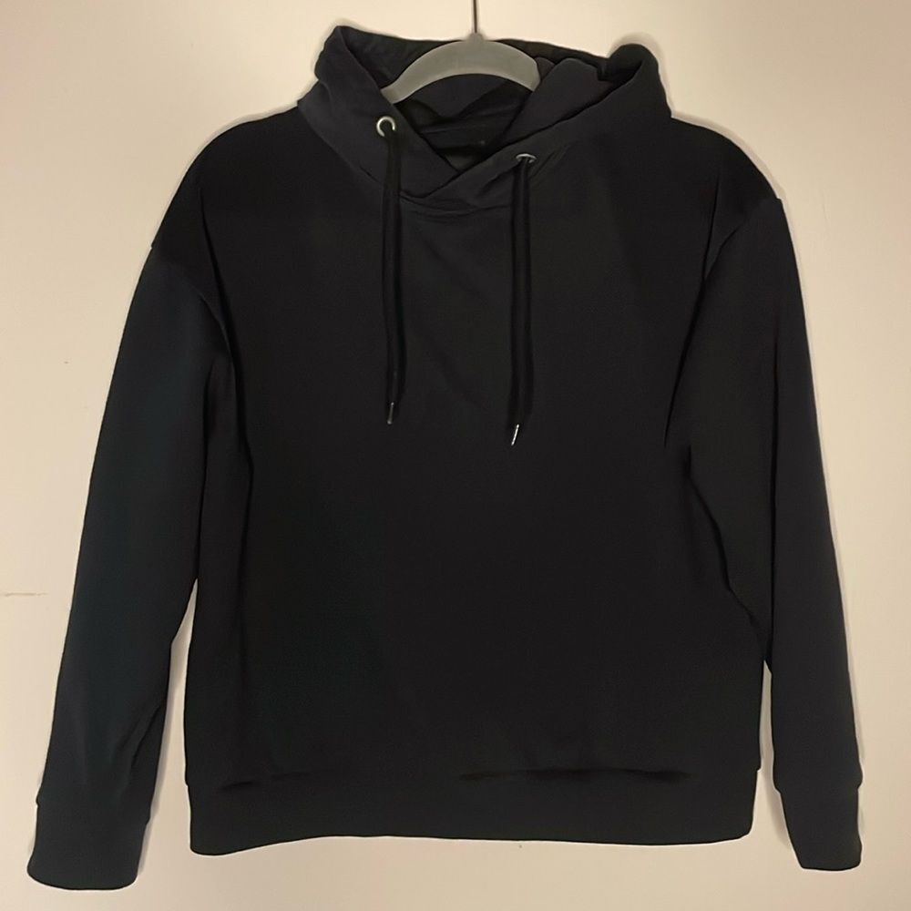 Lager 157- All Black Cropped Boxy Hoodie with Drawstrings- Swedish Brand- Size M
